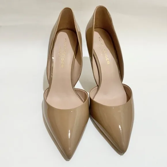 KURT GEIGER BOND 90 Stiletto Heel Patent Leather Nude Tan Pumps Pointed Toe 40