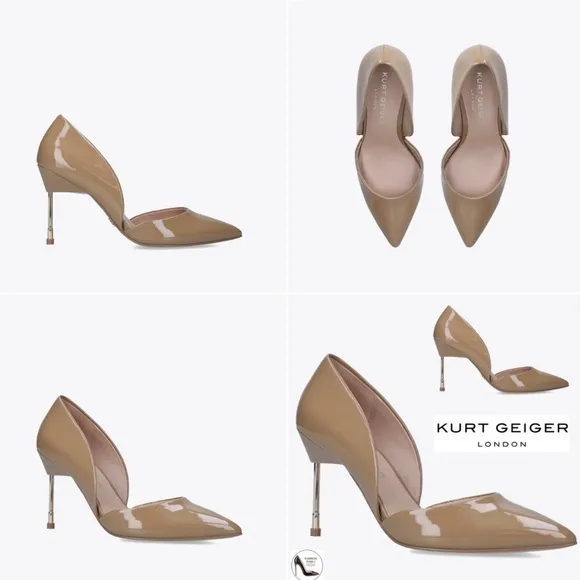 KURT GEIGER BOND 90 Stiletto Heel Patent Leather Nude Tan Pumps Pointed Toe 40