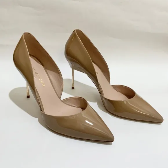 KURT GEIGER BOND 90 Stiletto Heel Patent Leather Nude Tan Pumps Pointed Toe 40