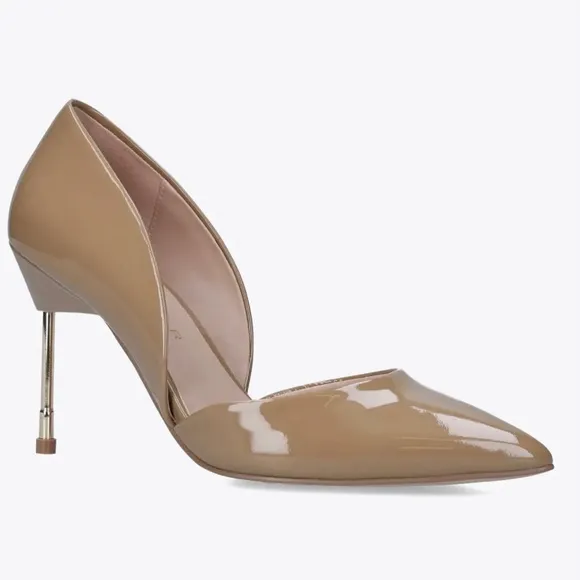 KURT GEIGER BOND 90 Stiletto Heel Patent Leather Nude Tan Pumps Pointed Toe 40