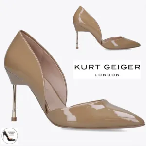 KURT GEIGER BOND 90 Stiletto Heel Patent Leather Nude Tan Pumps Pointed Toe 40