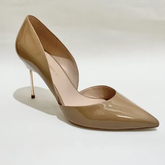 KURT GEIGER BOND 90 Stiletto Heel Patent Leather Nude Tan Pumps Pointed Toe 40