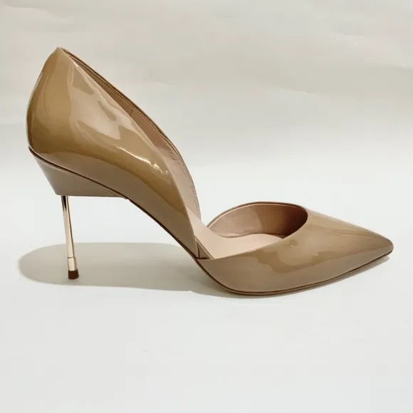 KURT GEIGER BOND 90 Stiletto Heel Patent Leather Nude Tan Pumps Pointed Toe 40