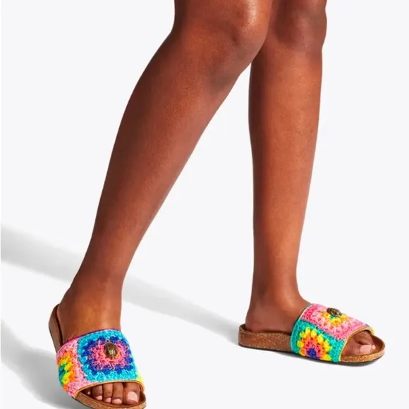 KURT GEIGER LONDON Womens Eagle Head Ozark Platform Slip On Sandals Crochet 39