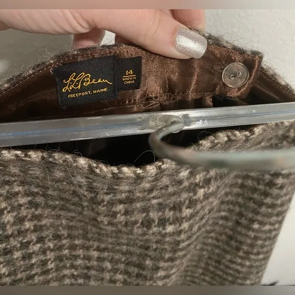 L. L. Bean Vintage Brown Wool Cotton Alpaca Mohair Houndstooth Skirt sz 14