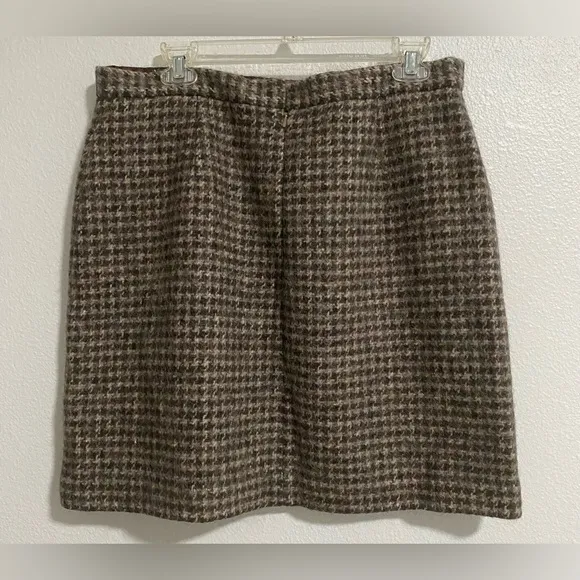 L. L. Bean Vintage Brown Wool Cotton Alpaca Mohair Houndstooth Skirt sz 14