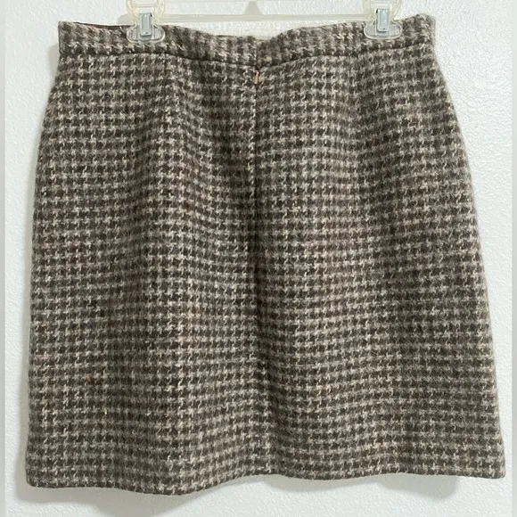 L. L. Bean Vintage Brown Wool Cotton Alpaca Mohair Houndstooth Skirt sz 14