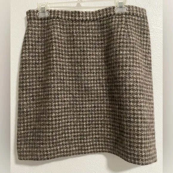 L. L. Bean Vintage Brown Wool Cotton Alpaca Mohair Houndstooth Skirt sz 14