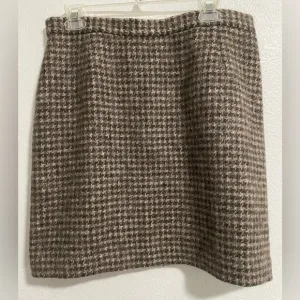 L. L. Bean Vintage Brown Wool Cotton Alpaca Mohair Houndstooth Skirt sz 14