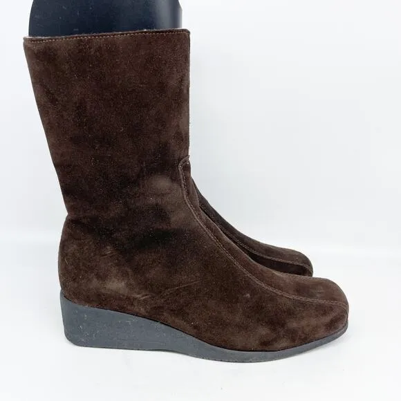 La Canadienne Elena Waterproof Wedge Bootie Shearling Lined Brown Size 5.5 M