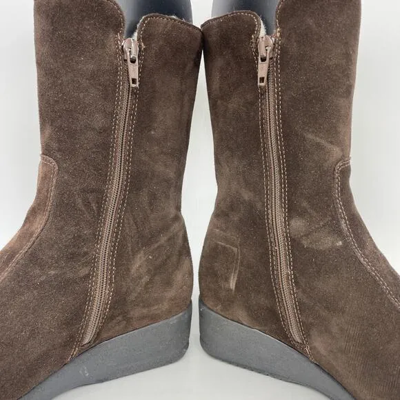 La Canadienne Elena Waterproof Wedge Bootie Shearling Lined Brown Size 5.5 M