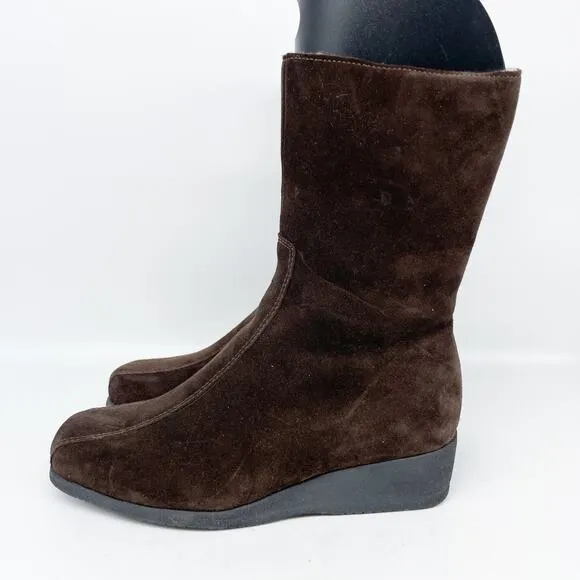 La Canadienne Elena Waterproof Wedge Bootie Shearling Lined Brown Size 5.5 M