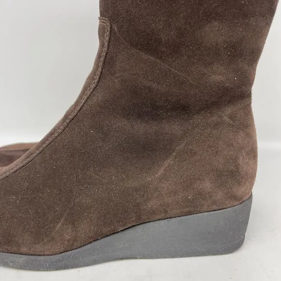 La Canadienne Elena Waterproof Wedge Bootie Shearling Lined Brown Size 5.5 M