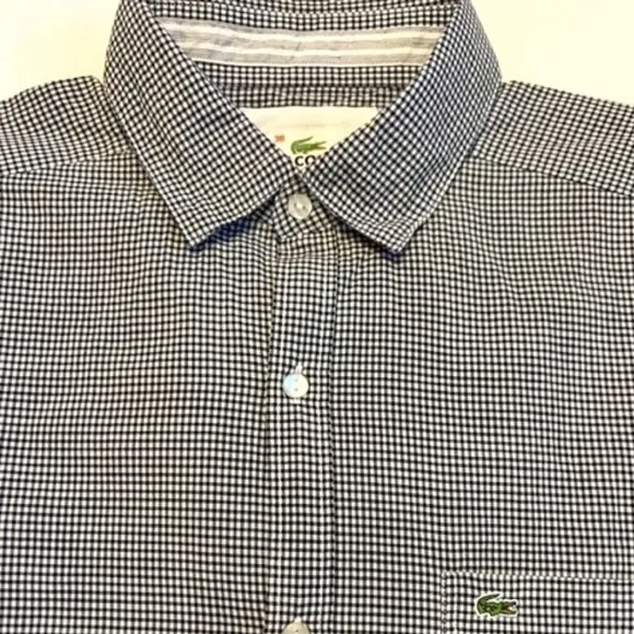 Lacoste Small Lightweight Button-Down L/S Shirt in Navy Gingham MINT!‌‌‌‌