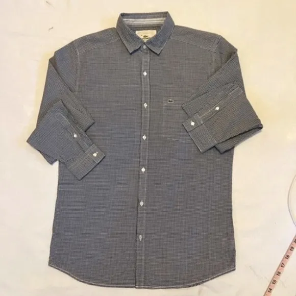 Lacoste Small Lightweight Button-Down L/S Shirt in Navy Gingham MINT!‌‌‌‌