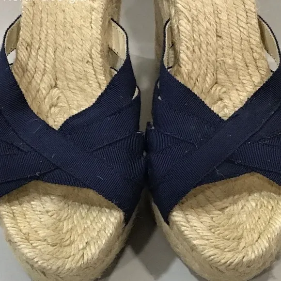 Ladies Stubbs &amp; Wootton Navy Fabric Wedge Sandals Size 38
