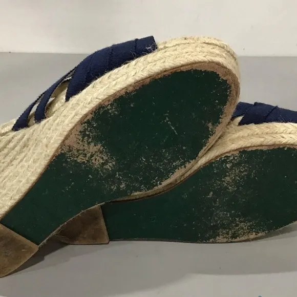 Ladies Stubbs &amp; Wootton Navy Fabric Wedge Sandals Size 38