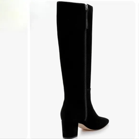 L’AGENCE Eugenia Sz 6.5 Black Suede 2.36” Block Heel Boot Almond Toe 15.55…