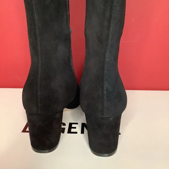 L’AGENCE Eugenia Sz 6.5 Black Suede 2.36” Block Heel Boot Almond Toe 15.55…