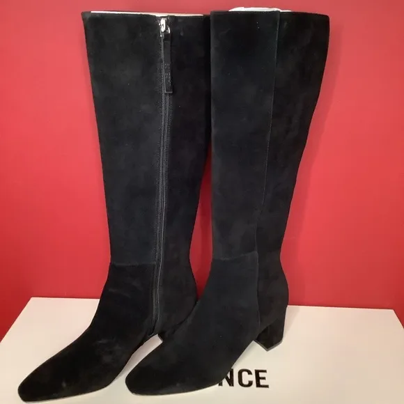 L’AGENCE Eugenia Sz 6.5 Black Suede 2.36” Block Heel Boot Almond Toe 15.55…