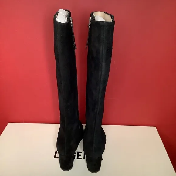 L’AGENCE Eugenia Sz 6.5 Black Suede 2.36” Block Heel Boot Almond Toe 15.55…