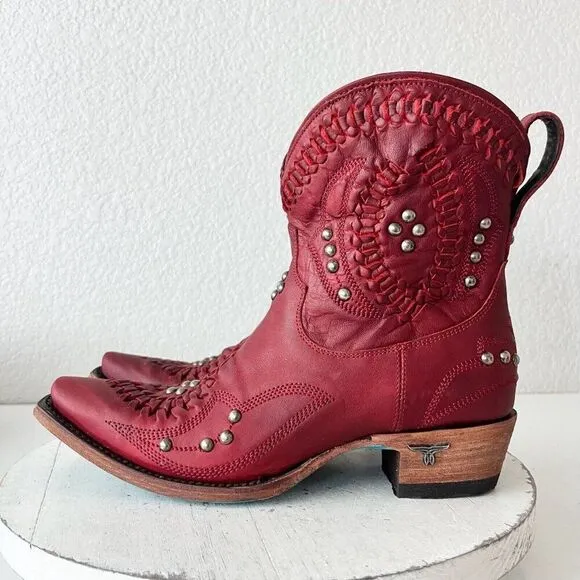 Lane COSSETTE Womens Cowboy Booties 7.5 Western Cowgirl Red Leather Short Boots