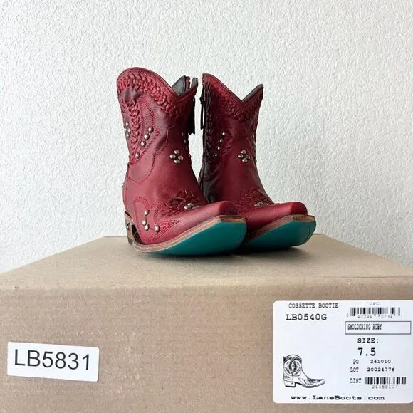 Lane COSSETTE Womens Cowboy Booties 7.5 Western Cowgirl Red Leather Short Boots