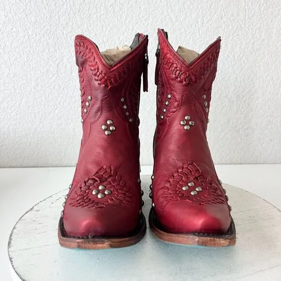 Lane COSSETTE Womens Cowboy Booties 7.5 Western Cowgirl Red Leather Short Boots