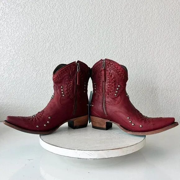 Lane COSSETTE Womens Cowboy Booties 7.5 Western Cowgirl Red Leather Short Boots
