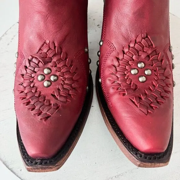 Lane COSSETTE Womens Cowboy Booties 7.5 Western Cowgirl Red Leather Short Boots