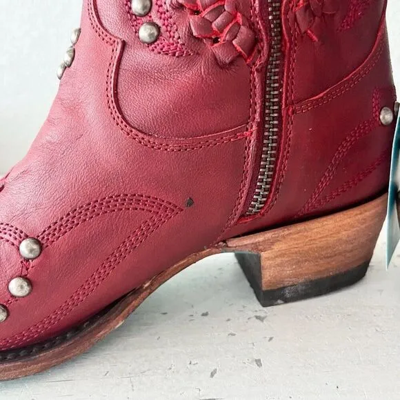 Lane COSSETTE Womens Cowboy Booties 7.5 Western Cowgirl Red Leather Short Boots