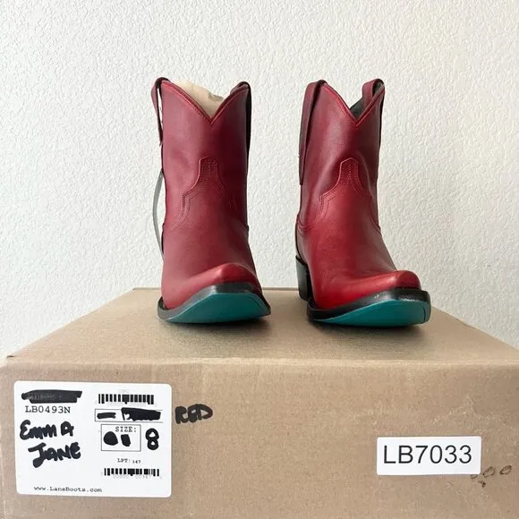 Lane EMMA JANE Womens Cowboy Bootie 8 Red Leather Western Cowgirl Short Boots