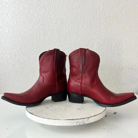 Lane EMMA JANE Womens Cowboy Bootie 8 Red Leather Western Cowgirl Short Boots
