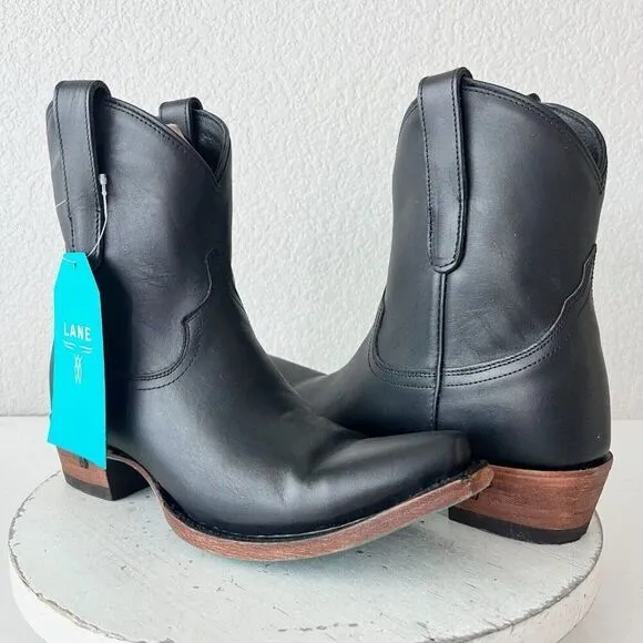 Lane EMMA JANE Womens Cowboy Bootie 7.5 Black Leather Western Cowgirl Short Boot