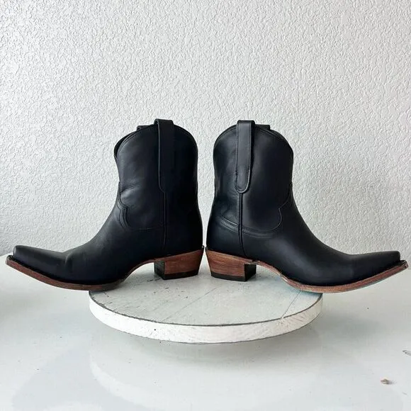 Lane EMMA JANE Womens Cowboy Bootie 7.5 Black Leather Western Cowgirl Short Boot