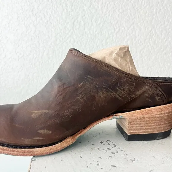 Lane Plain Jane Mule Womens 6 Brown Leather Cowboy Boots Short Western Cowgirl