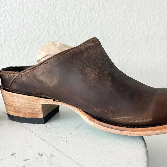 Lane Plain Jane Mule Womens 6 Brown Leather Cowboy Boots Short Western Cowgirl