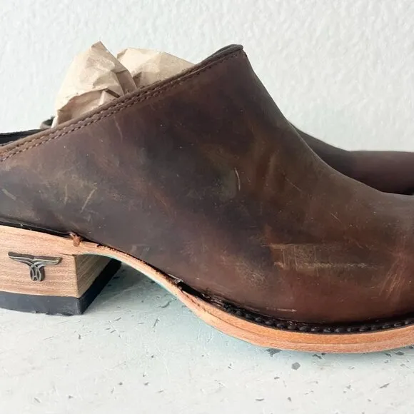 Lane Plain Jane Mule Womens 6 Brown Leather Cowboy Boots Short Western Cowgirl