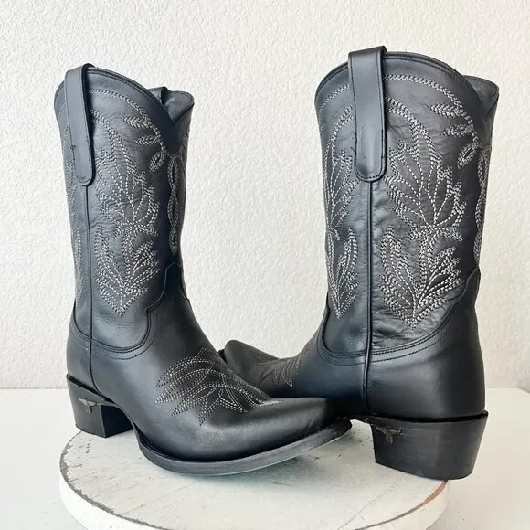 Lane SANDAGA Midi Womens Cowboy Boots 9.5 Cowgirl Western Black Leather Short
