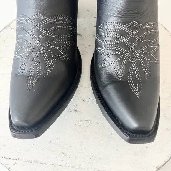 Lane SANDAGA Midi Womens Cowboy Boots 9.5 Cowgirl Western Black Leather Short