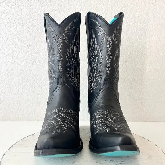 Lane SANDAGA Midi Womens Cowboy Boots 9.5 Cowgirl Western Black Leather Short