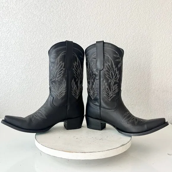 Lane SANDAGA Midi Womens Cowboy Boots 9.5 Cowgirl Western Black Leather Short