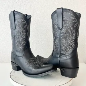 Lane SANDAGA Midi Womens Cowboy Boots 9.5 Cowgirl Western Black Leather Short