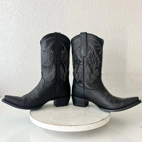 Lane SANDAGA Midi Womens Cowboy Boots 9.5 Cowgirl Western Black Leather Short