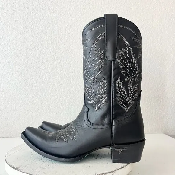 Lane SANDAGA Midi Womens Cowboy Boots 9.5 Cowgirl Western Black Leather Short