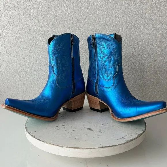 Lane SMOKESHOW Womens Cowboy Boots 8 Blue Leather Western Cowgirl Short Bootie