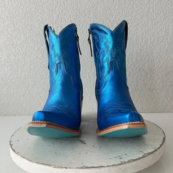 Lane SMOKESHOW Womens Cowboy Boots 8 Blue Leather Western Cowgirl Short Bootie
