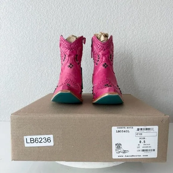 Lane COSSETTE Womens Cowboy Booties 8.5 Western Cowgirl Pink Leather Short Boots