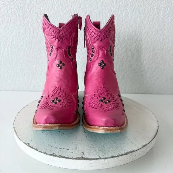 Lane COSSETTE Womens Cowboy Booties 8.5 Western Cowgirl Pink Leather Short Boots