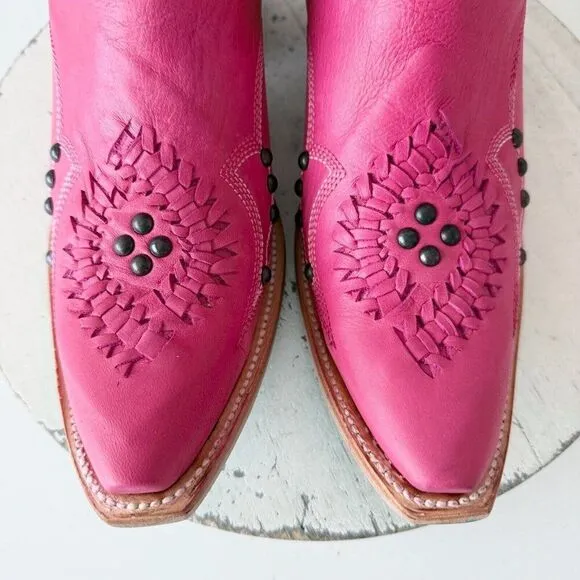 Lane COSSETTE Womens Cowboy Booties 8.5 Western Cowgirl Pink Leather Short Boots